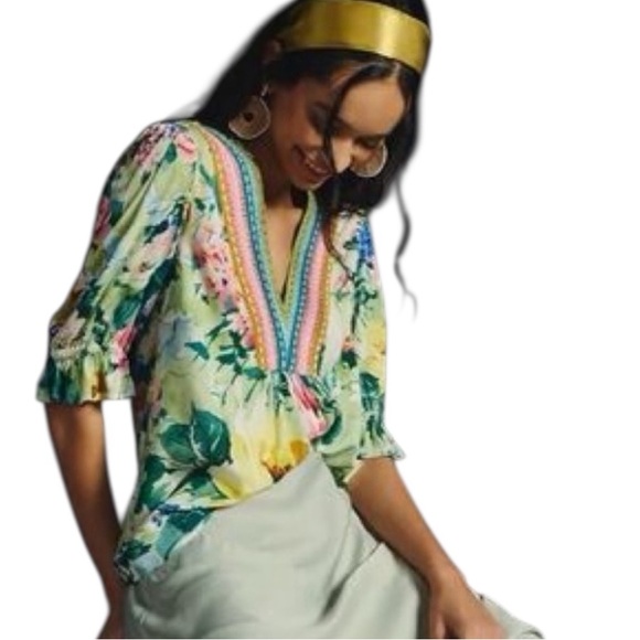 Anthropologie Tops - Anthropologie Bl-nk London Stephanie Top Green Floral Size Medium EUC